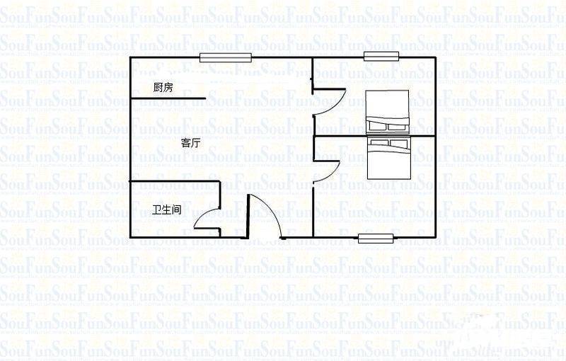 奇峰清华源二期2室1厅1卫42㎡户型图