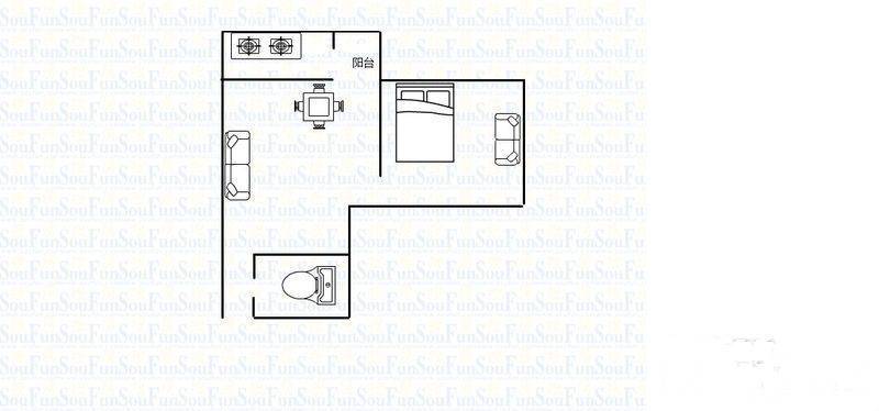 奇峰清华源二期1室1厅1卫58㎡户型图