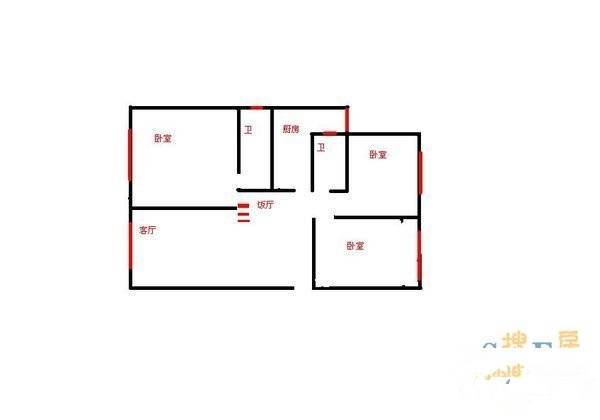 江中校家属院3室2厅2卫126㎡户型图