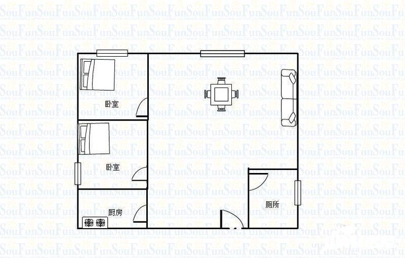 鼎盛新都会2室2厅1卫65㎡户型图