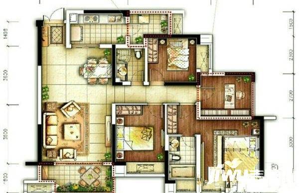 融汇温泉城锦华里东区4室2厅1卫130㎡户型图