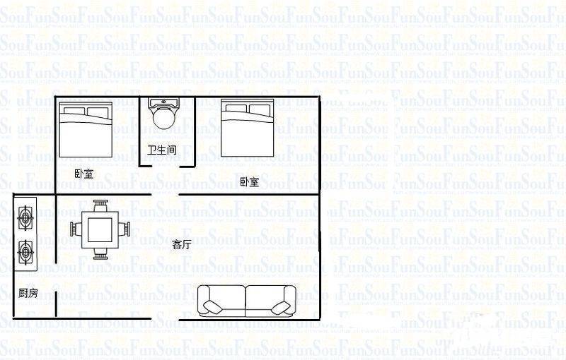 石碾盘2室2厅1卫83㎡户型图