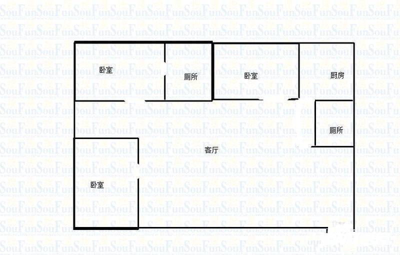 红槽房3室2厅1卫82㎡户型图