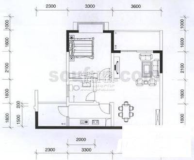 名京雅园2室1厅1卫91㎡户型图