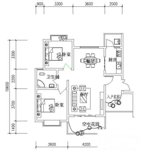 力艾新月2室2厅1卫91.7㎡户型图