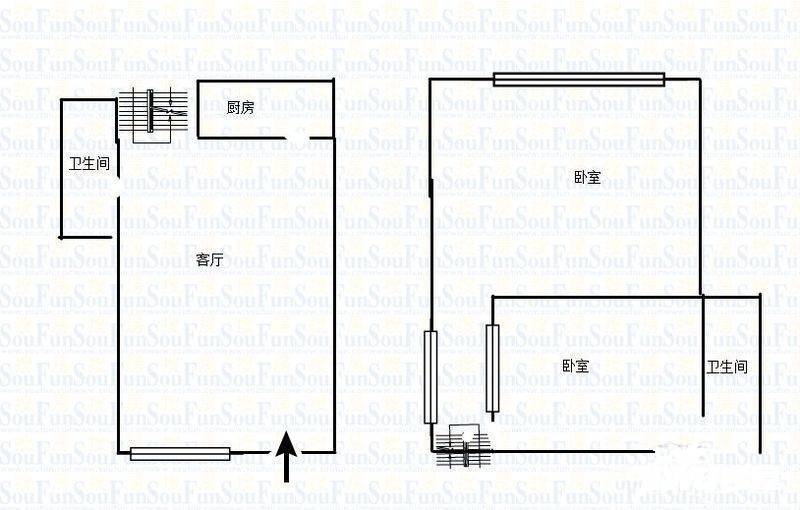 下中渡口3室1厅1卫90㎡户型图