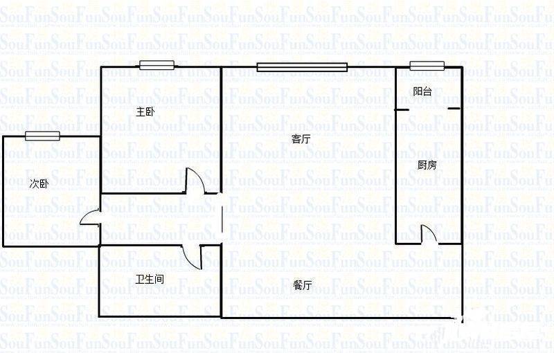 立源地小区2室2厅1卫96㎡户型图