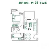 国宾豪庭幸福时光1室2厅1卫36㎡户型图