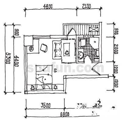 CASA卡萨国际公寓1室1厅1卫27.9㎡户型图
