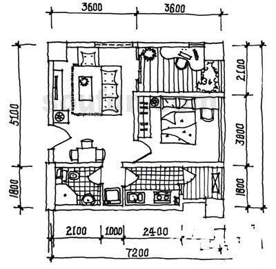 CASA卡萨国际公寓1室1厅1卫48.1㎡户型图