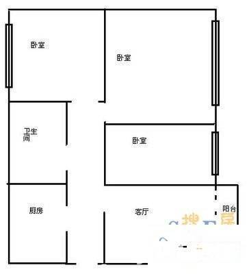 中山二路小区3室2厅1卫95㎡户型图