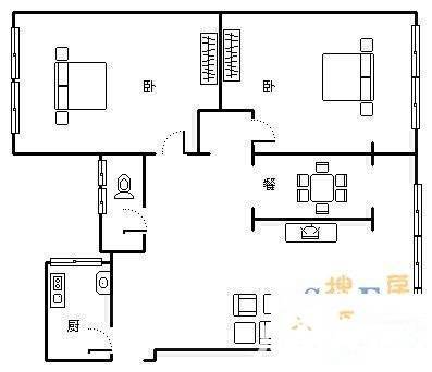 中山二路小区3室2厅1卫95㎡户型图