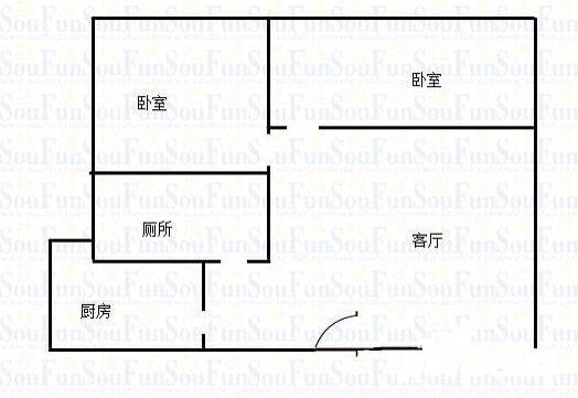 中山二路小区2室2厅1卫79㎡户型图