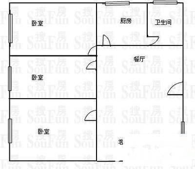 杨家坪横街小区3室1厅1卫80㎡户型图