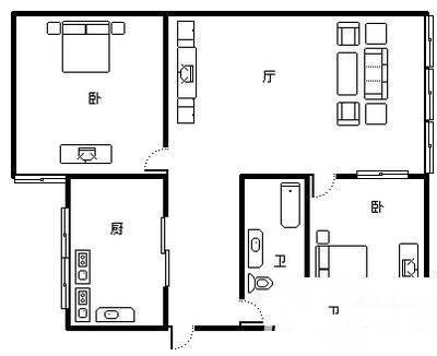 人民路小区2室1厅1卫52㎡户型图