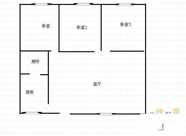 华福巷小区3室1厅1卫75㎡户型图