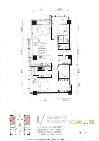长江国际住宅1室1厅1卫97㎡户型图