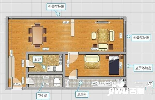 长江国际住宅1室2厅2卫110㎡户型图