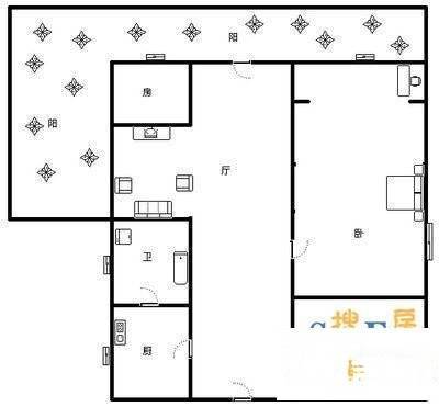 日报社小区2室1厅1卫67㎡户型图