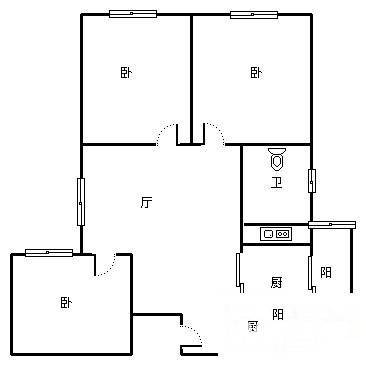 华一路小区3室2厅1卫110㎡户型图