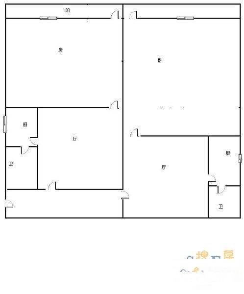 华一路小区2室2厅2卫104㎡户型图