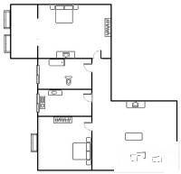 中华广场商住楼2室1厅1卫90㎡户型图