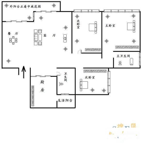 学府大道69号小区3室2厅2卫90㎡户型图