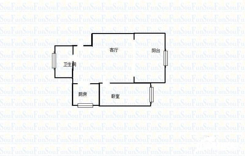 半岛利园1室1厅1卫46㎡户型图