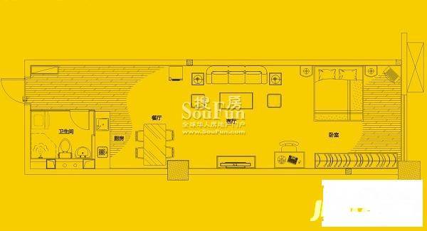 城市派1室1厅1卫53㎡户型图