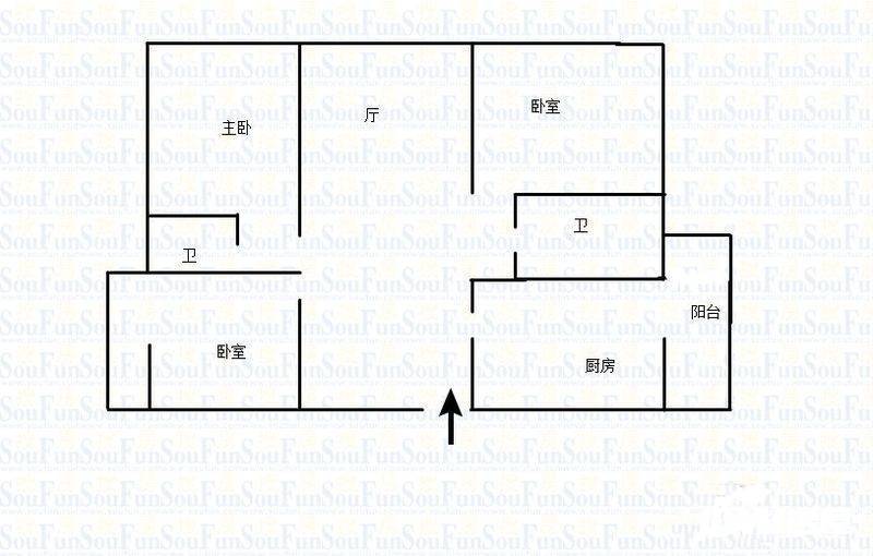 渝中人民花园3室2厅2卫107㎡户型图