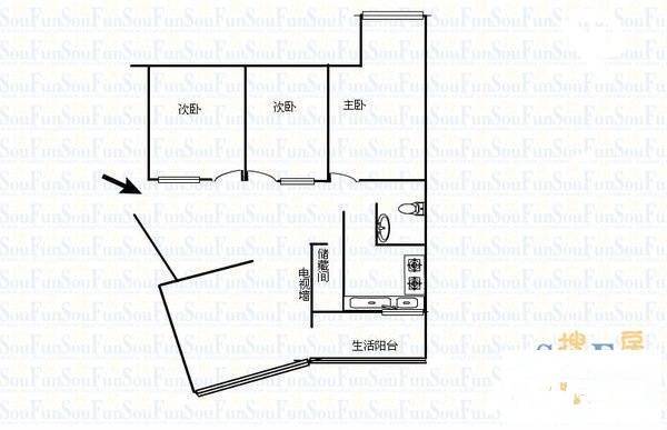 顺江大道3室2厅1卫81㎡户型图