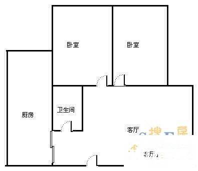 兴源商住楼2室1厅1卫66㎡户型图