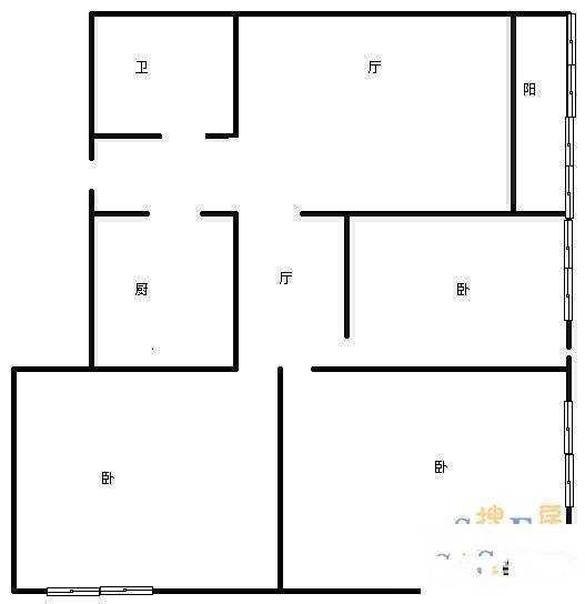 新科城花园3室1厅1卫102㎡户型图