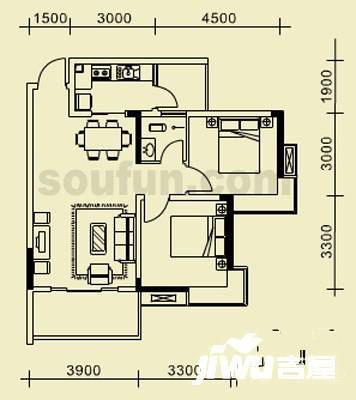 彩云小城2室2厅1卫63㎡户型图