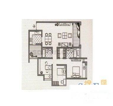 龙湖水晶郦城四组团3室2厅1卫122㎡户型图