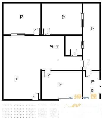 大西门2室2厅1卫92㎡户型图