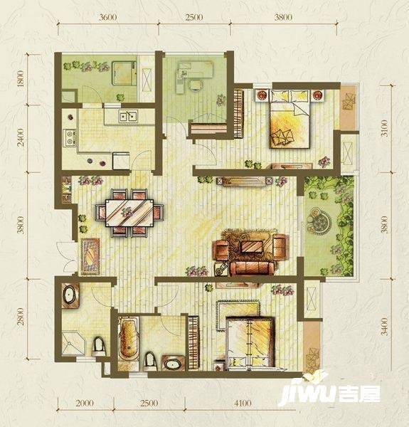 江与城千山万树3室2厅2卫129㎡户型图