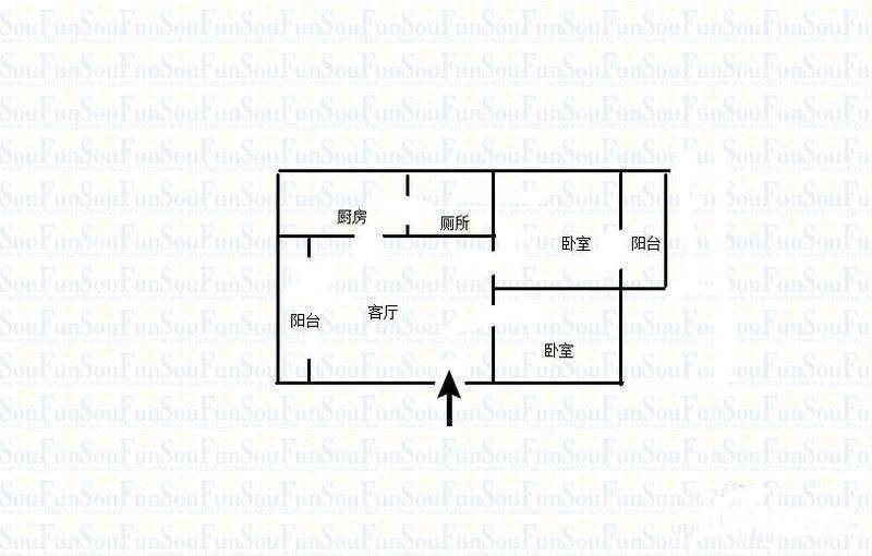 江北劳动一村2室1厅1卫61㎡户型图