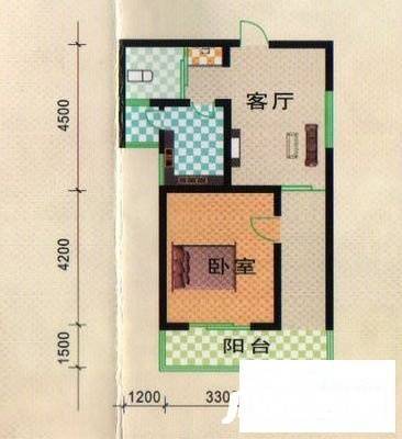 光华龙都大厦1室1厅1卫53㎡户型图