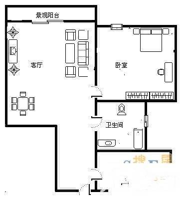 光华龙都大厦1室1厅1卫53㎡户型图