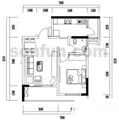 华唐路小区1室0厅1卫20㎡户型图