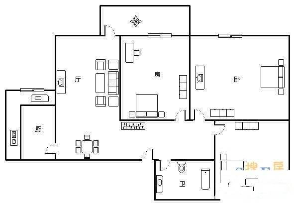 梅苑3室2厅1卫87㎡户型图