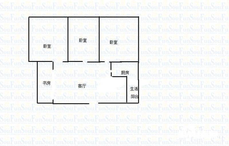 黄桷湾社区3室1厅1卫80㎡户型图