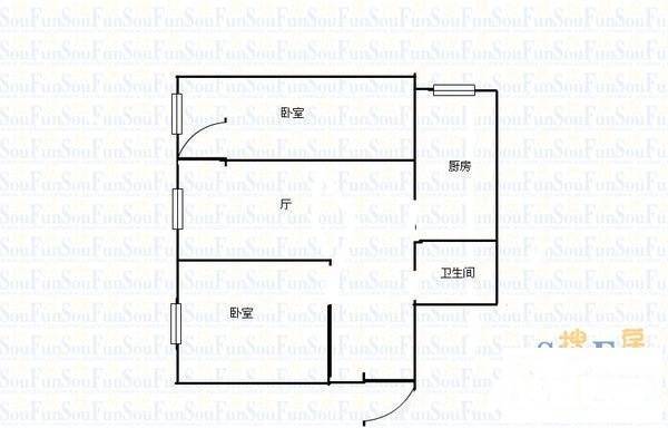 九龙坡龙泉村2室1厅1卫69㎡户型图