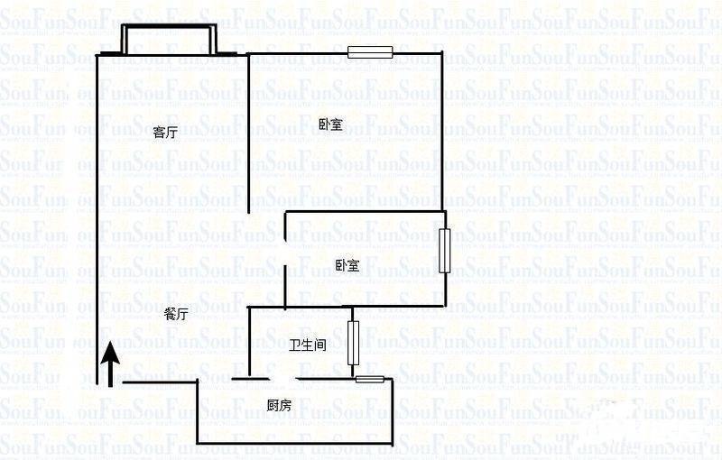 沙坪坝晒光坪2室2厅1卫90㎡户型图