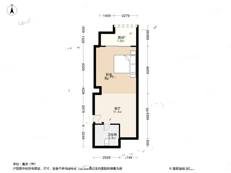 金科廊桥天都1室1厅1卫55㎡户型图