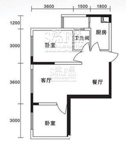 金象左右SOLO公寓2室2厅1卫58.3㎡户型图