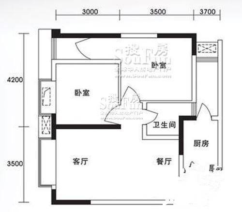 金象左右SOLO公寓2室2厅1卫57㎡户型图