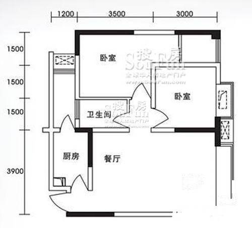 金象左右SOLO公寓2室2厅1卫61.6㎡户型图