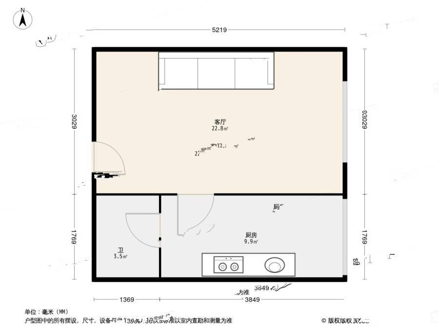 天泰金地广场1室0厅1卫34㎡户型图